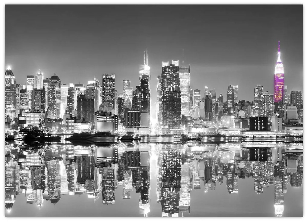 Tablou pe sticlă - New York și zgârie-norii mov (70x50 cm)