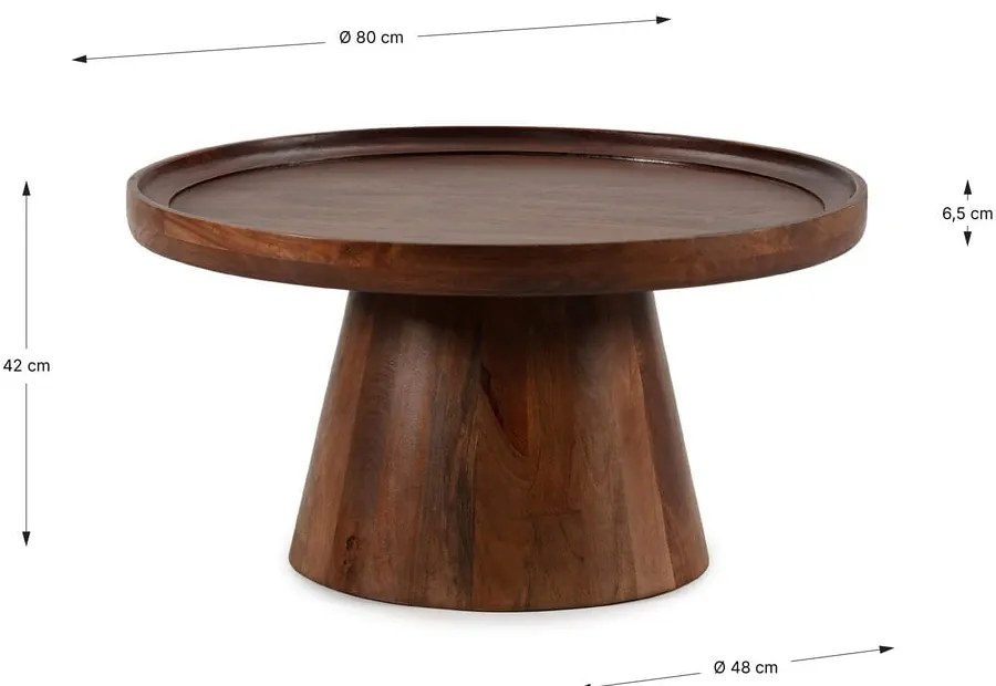 Măsuță de cafea maro închis rotundă din lemn de mango ø 80 cm Rose – MOME