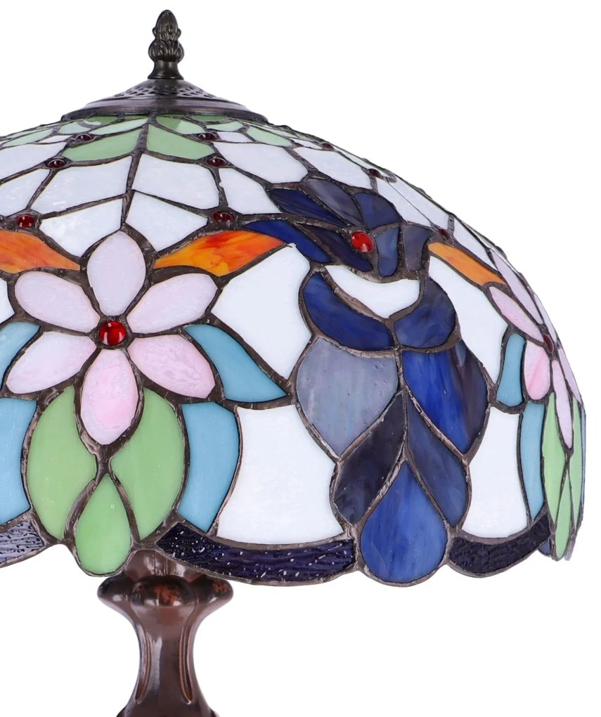 Lampa de masa Tiffany Blueflower h 62 cm, abajur 40 cm