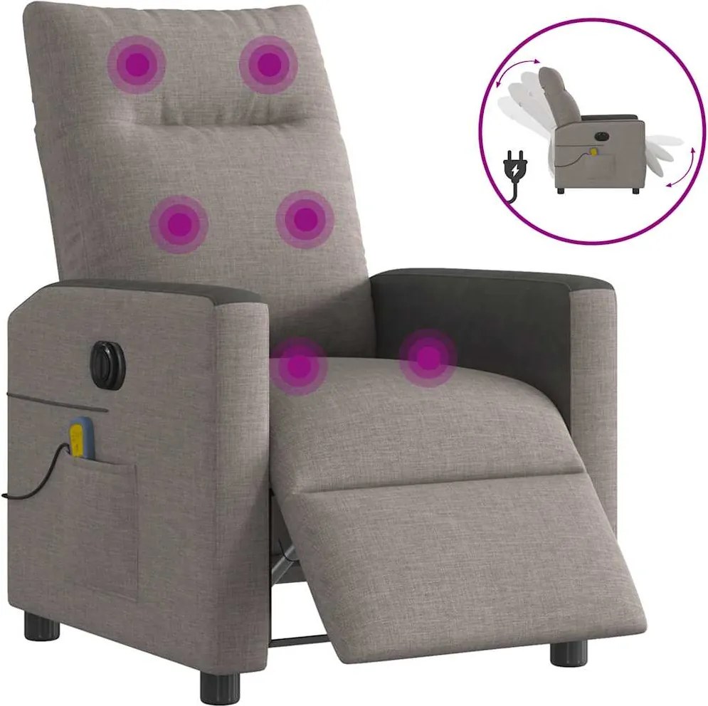 vidaXL Fotoliu electric de masaj rabatabil, gri taupe, textil