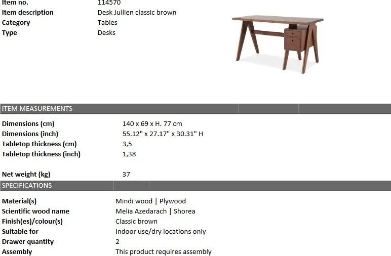 Birou design vintage LUX Jullien, maro 114570 HZ