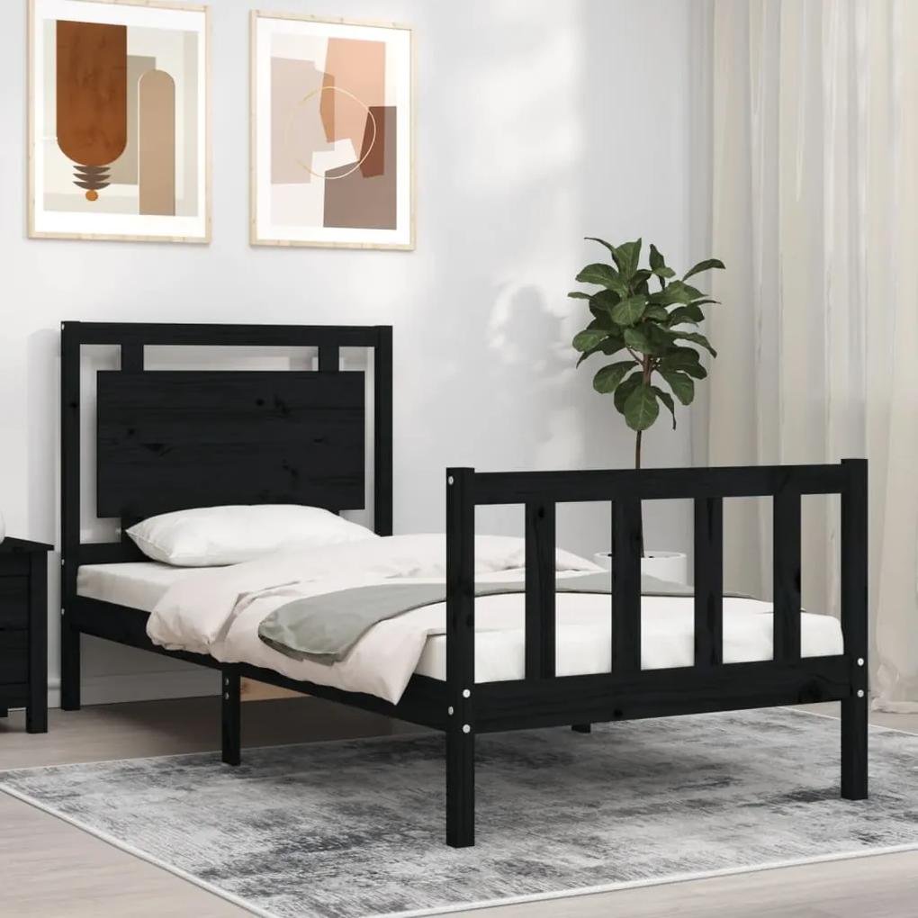 3192160 vidaXL Cadru de pat cu tăblie, negru, 100x200 cm, lemn masiv