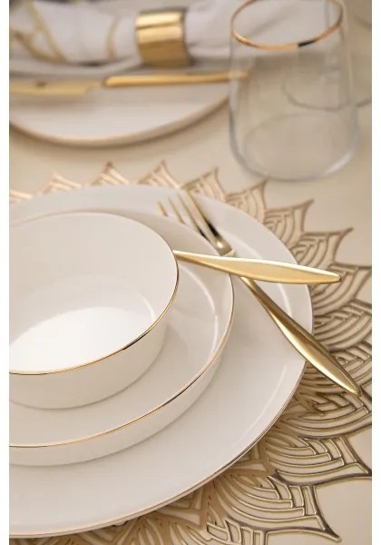 Set de masă, 26 piese, porțelan, alb/auriu