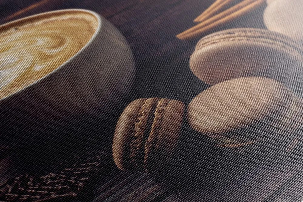 Tablou cafea cu macarons de ciocolată