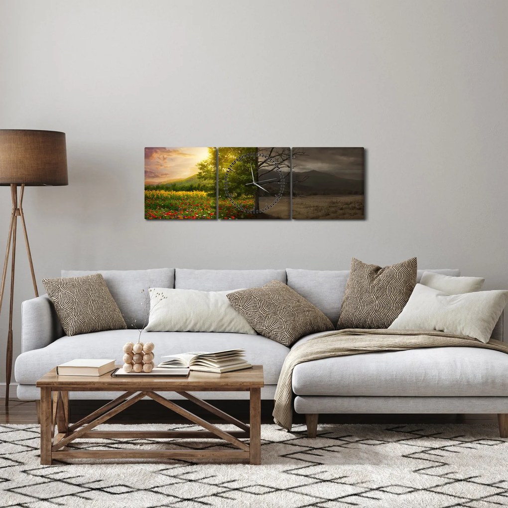 Tablou - cercul vieții (cu ceas) (90x30 cm)