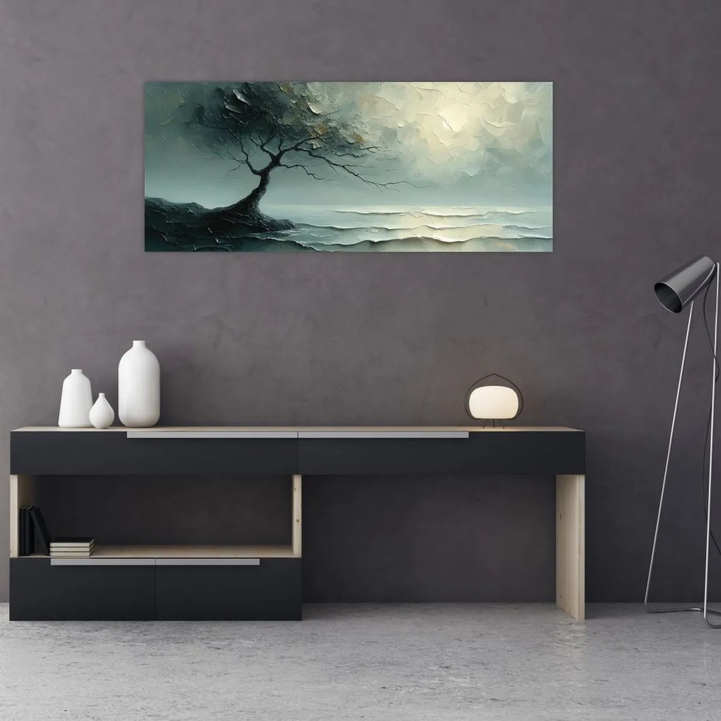 Tablou - pictură în ulei de un copac cu oceanul (120x50 cm)