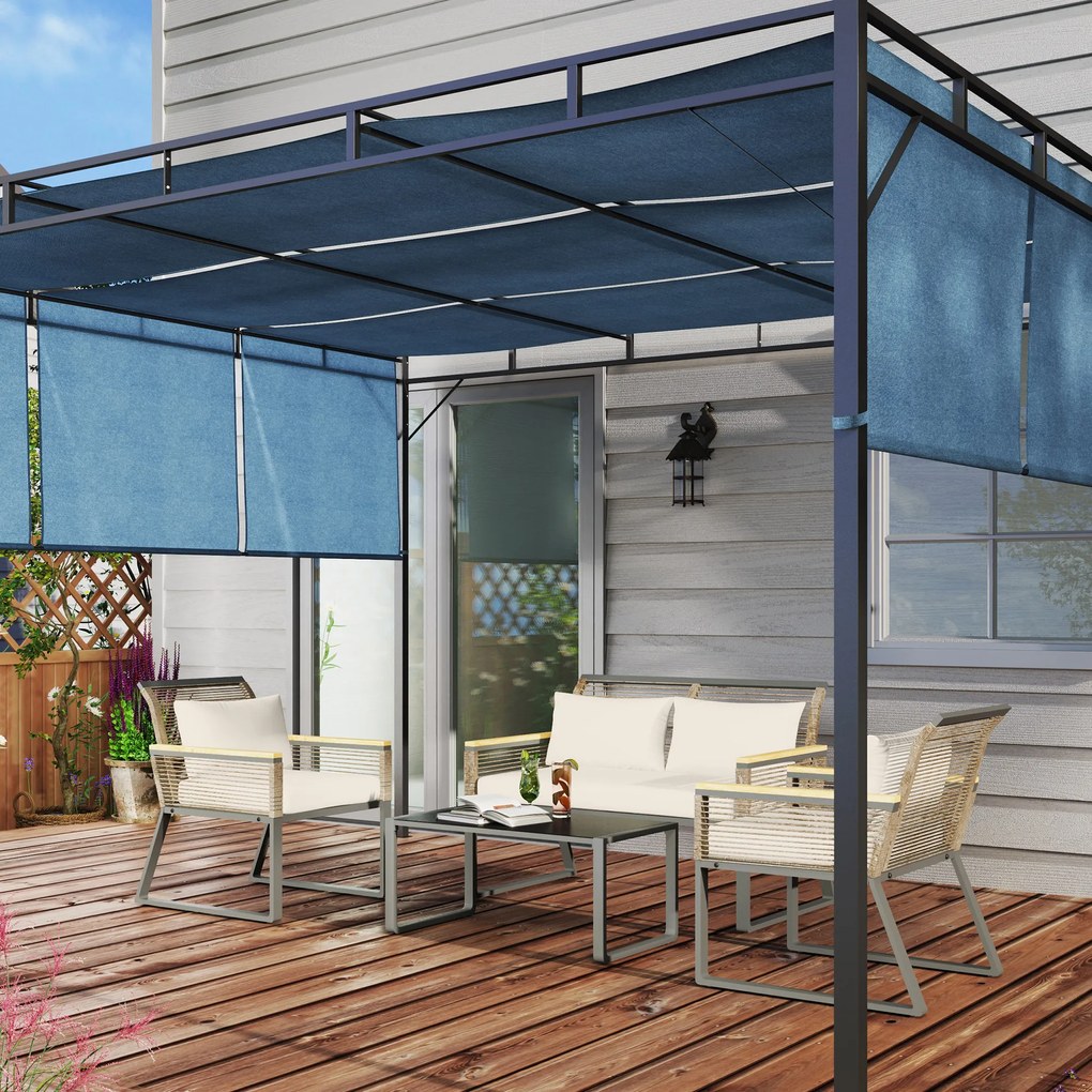 Outsunny Set mobilier de grădină din polyrattan pentru 4 persoane, rezistent la intemperii, set balcon cu canapea 2 locuri, 2 scaune, masă cu sticlă, perne Bej | Aosom Romania