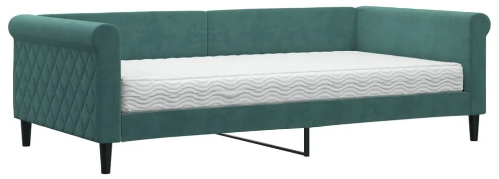 3197756 vidaXL Pat de zi cu saltea, verde închis, 100x200 cm, catifea