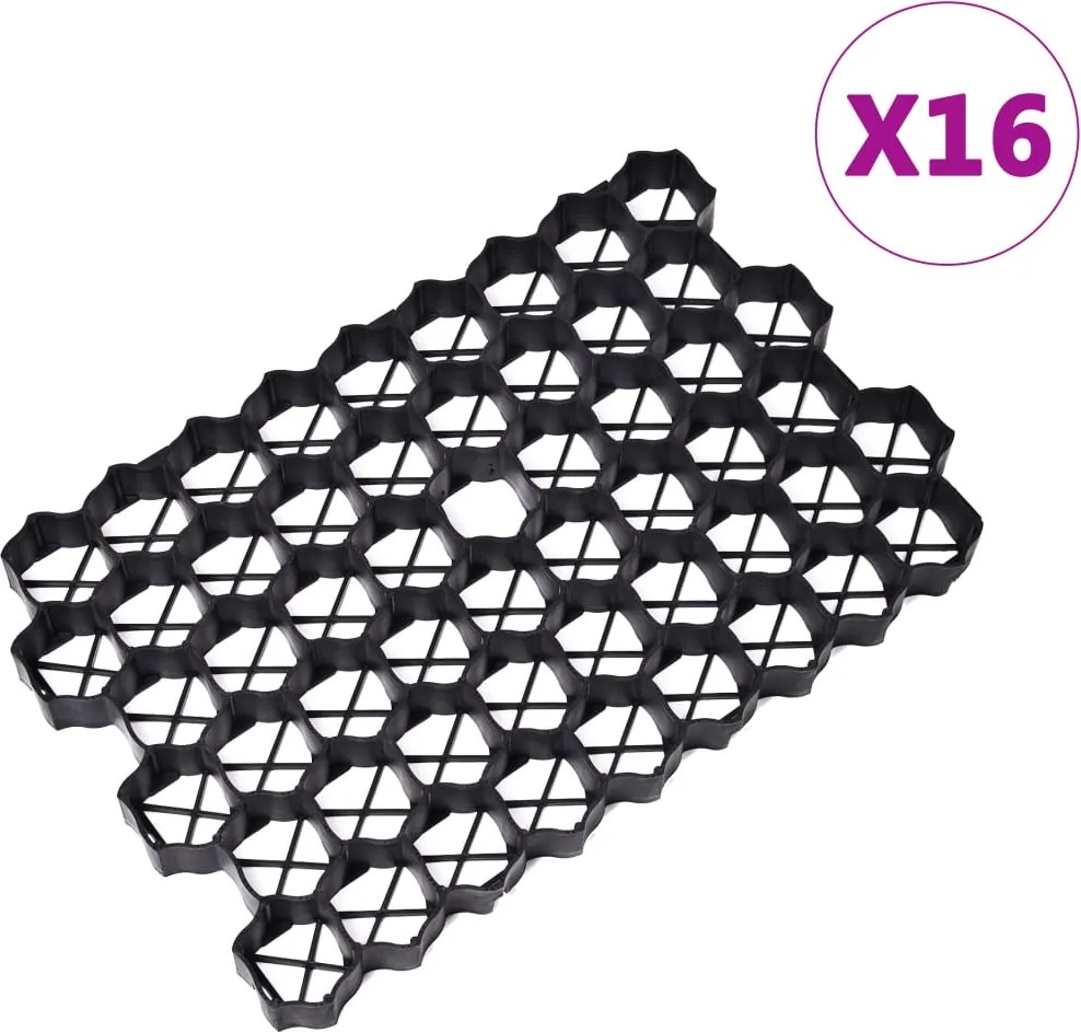 vidaXL Grilaje de gazon, 16 buc., negru, 60x40x3 cm, plastic