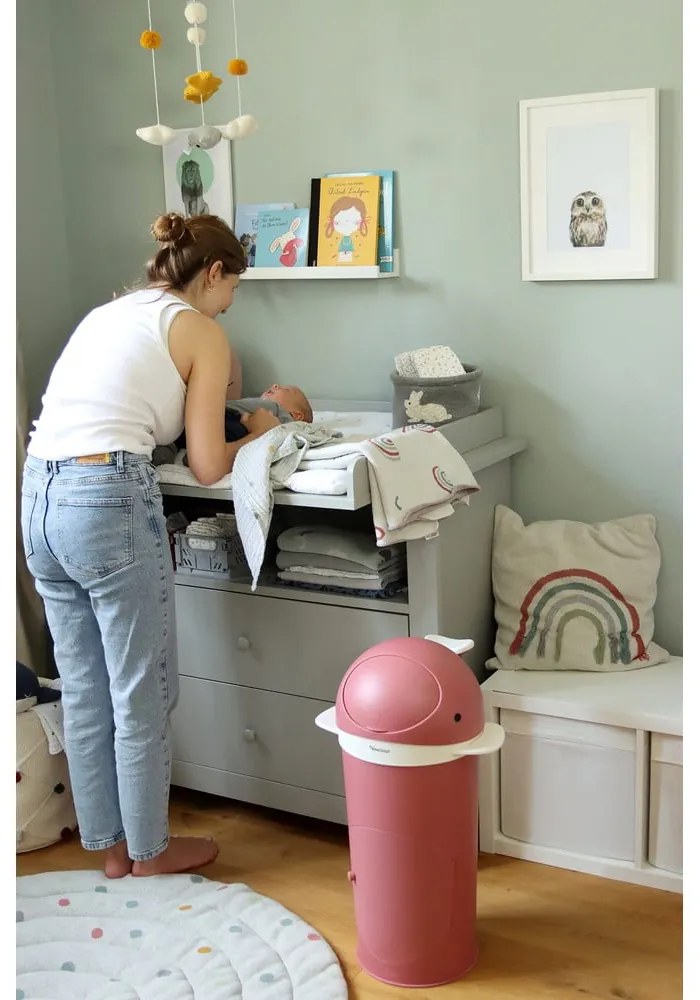 Coș de gunoi roz închis pentru scutece din plastic 25 l Whale – Kindsgut