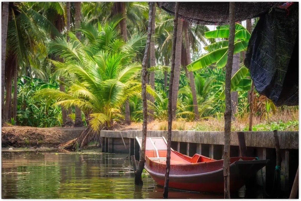 Tablou - Nava din lemn în canal , Thailand (90x60 cm)