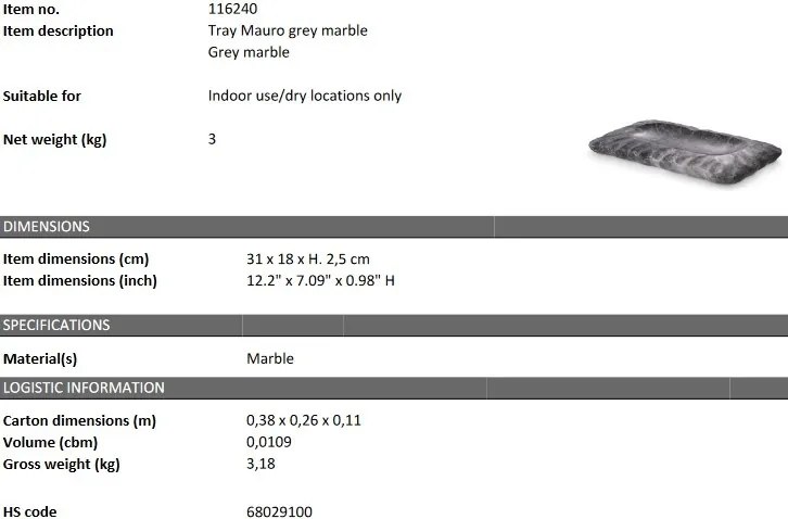 Tava din marmura design LUX Mauro, gri 116240 HZ