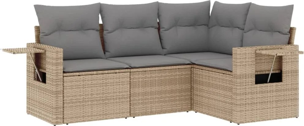 vidaXL Set canapele de grădină, 4 piese, cu perne, bej, poliratan