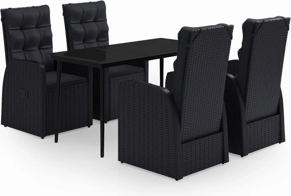 vidaXL Set masă pentru grădină, 5 piese, cu perne, negru