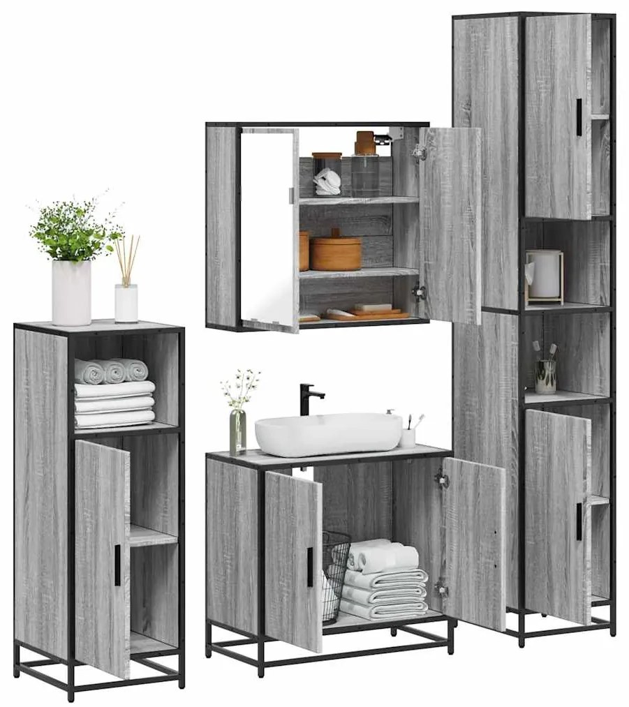 vidaXL Set de mobilier de baie 4 piese Lemn stratificat gri Sonoma