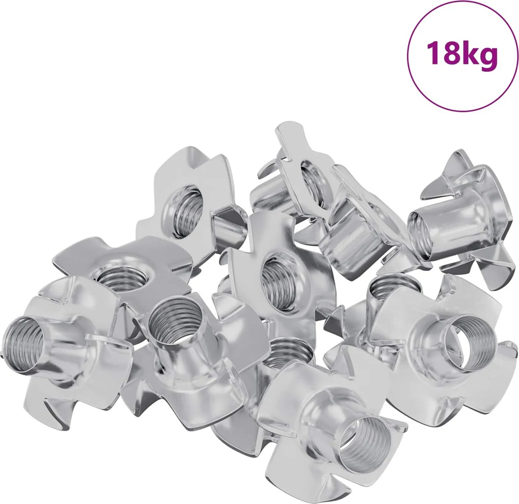 vidaXL T-nut cu prongs 7200 pcs Argintiu M6 mm Oțel