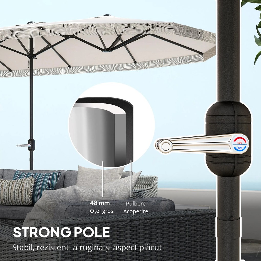Outsunny Umbrelă de Grădină cu Două Fețe și Mâner cu Manivelă Ușor de Utilizat, 450x265x260 cm, Alb Crem | Aosom Romania