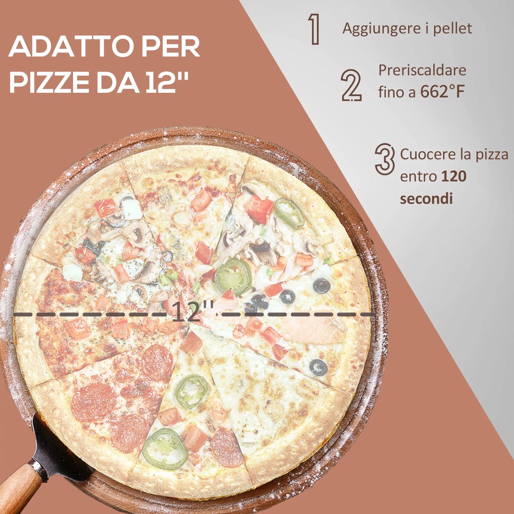 Outsunny Cuptor Pizza Exterior Portabil cu Piatră de 12" Paletă și Husă Cuptor pe Lemne pentru Pizza cu Peleți Ideal pentru Grădină | Aosom Romania