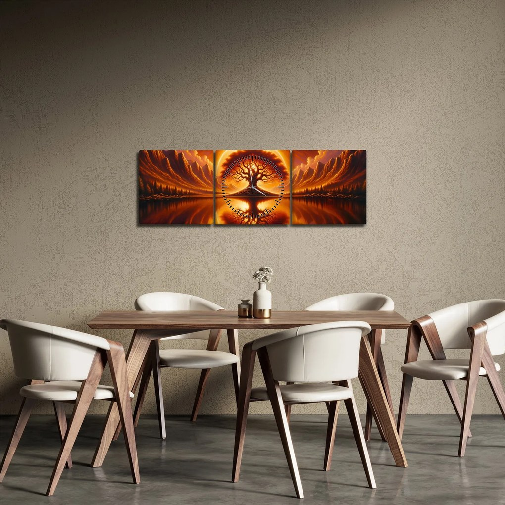 Tablou – Arbore în soare sângeriu (cu ceas) (90x30 cm)