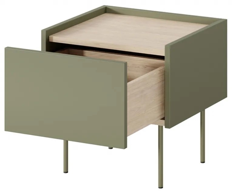 Măsuță de noptieră cu sertar Desin 45 cm 1S - Olive / Stejar nagano