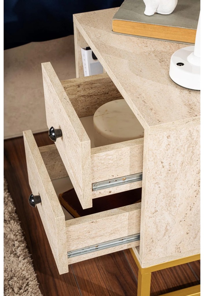 Noptieră Glimarolla (travertin + Auriu). Promo -33%. 1106615