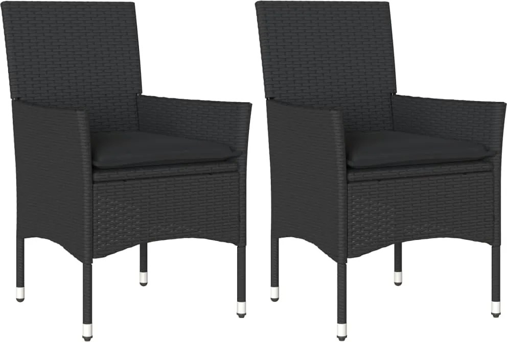 vidaXL Scaune de grădină cu perne, 2 buc., negru, poliratan