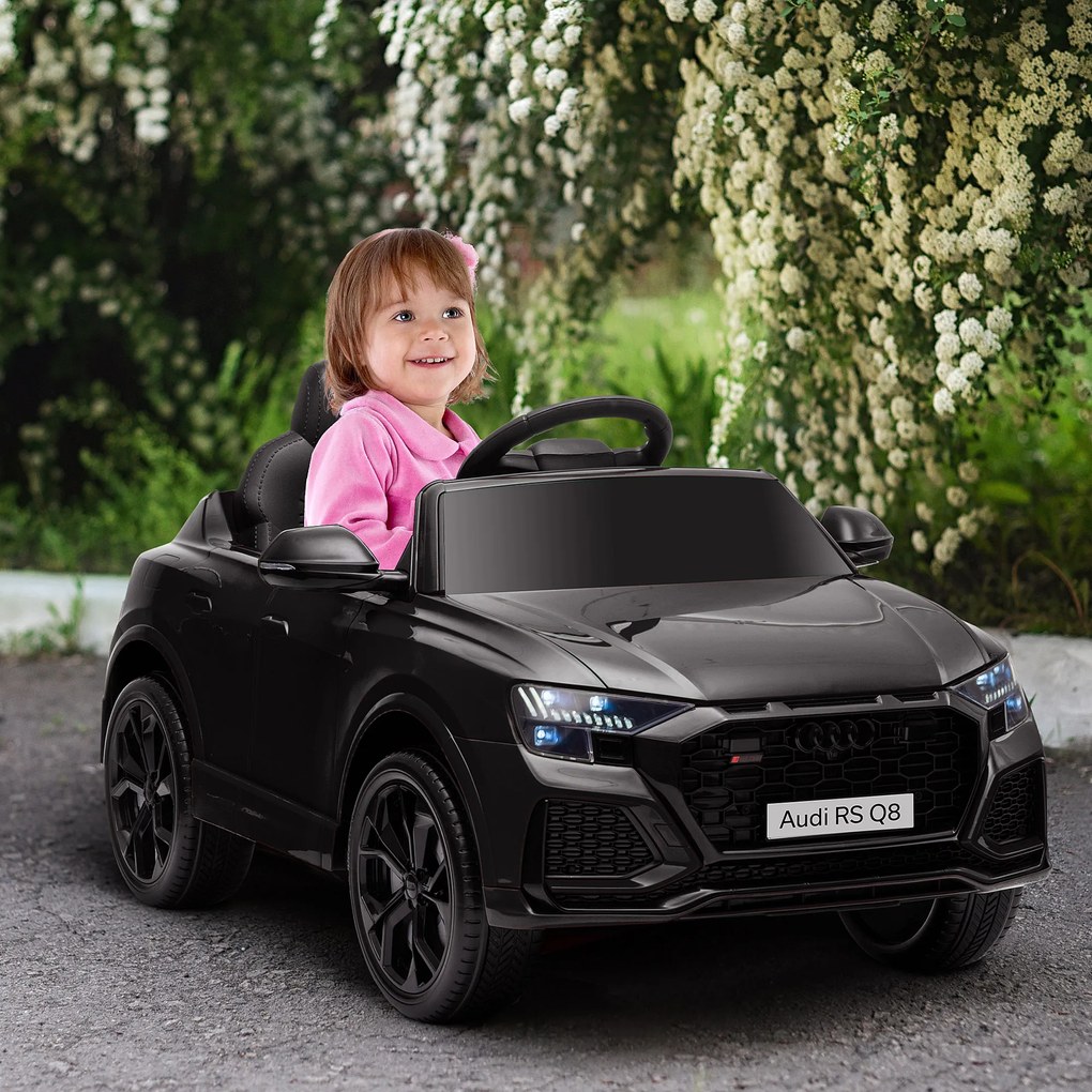 HOMCOM Mașină electrică pentru copii sub licență Audi RS Q8, vehicul electric cu telecomandă, MP3, USB, Bluetooth, negru | Aosom Romania