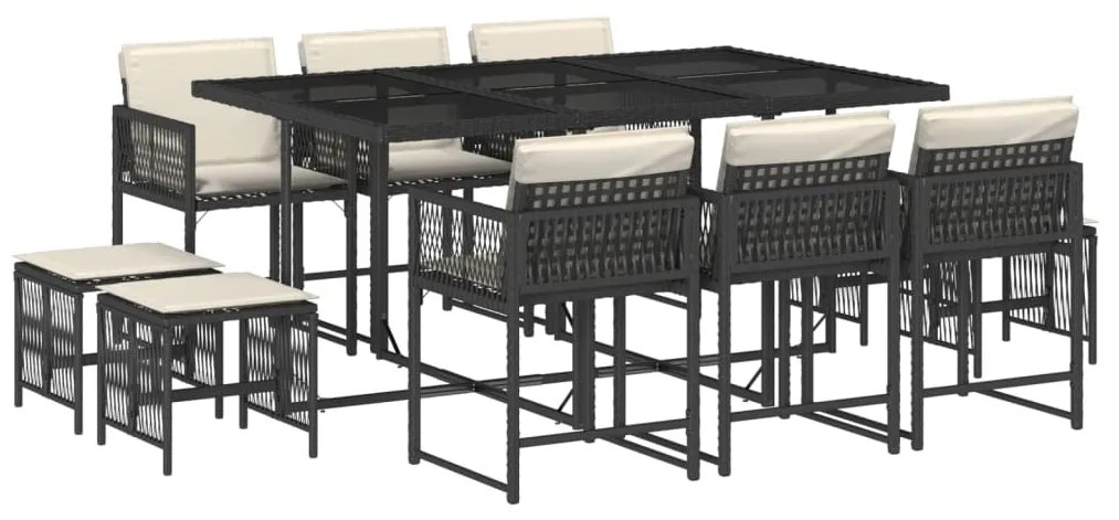 3211506 vidaXL Set mobilier de exterior cu perne, 11 piese, negru, poliratan