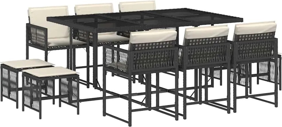 vidaXL Set mobilier de exterior cu perne, 11 piese, negru, poliratan