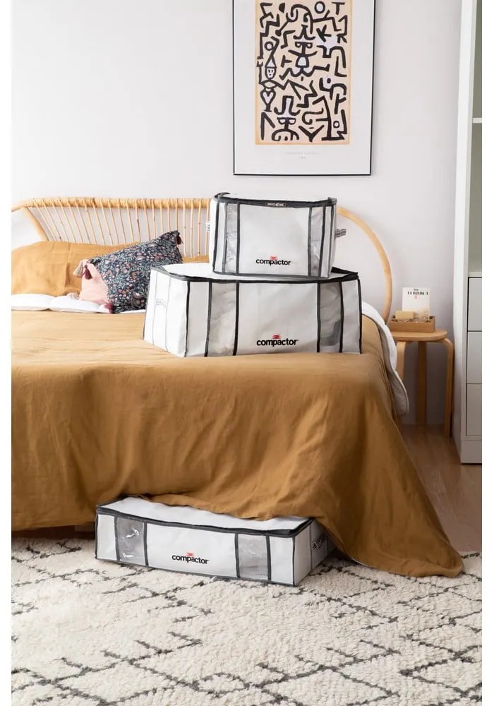 Cutie de depozitare pentru haine din material textil cu vacuum/cu pereți întăriți 65x50x26,5 cm Life – Compactor