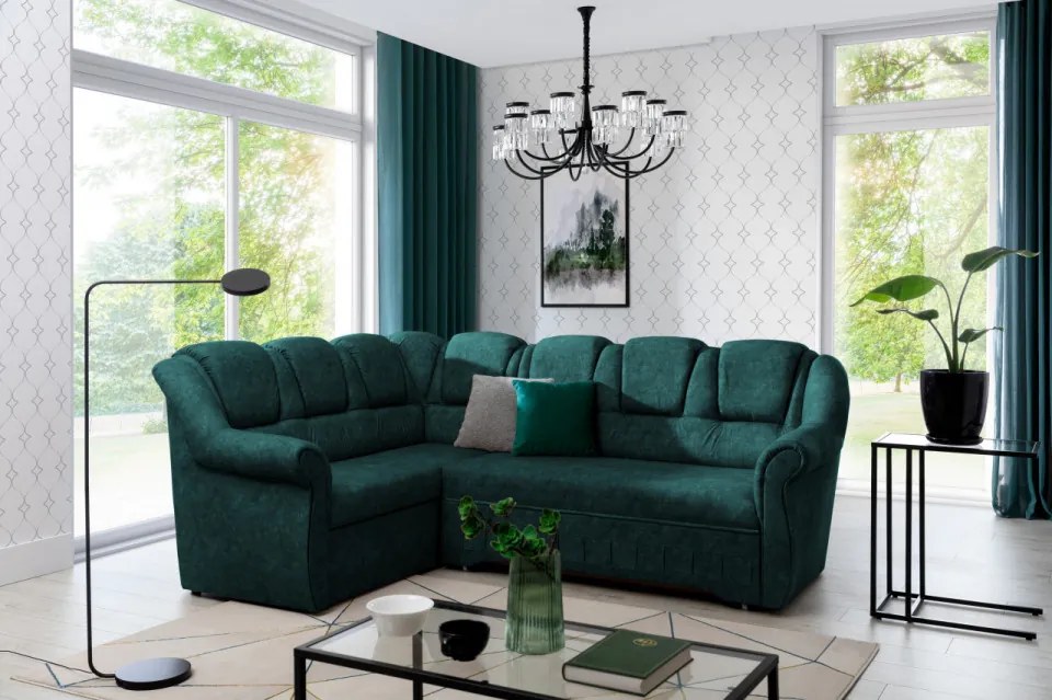 Coltar extensibil cu spatiu pentru depozitare, 243x105x190 cm, Lord II L02, Eltap (Culoare: Verde inchis / Dora 85)