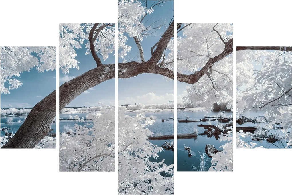 Tablou cu copac înzăpezit lângă apă (150x105 cm)