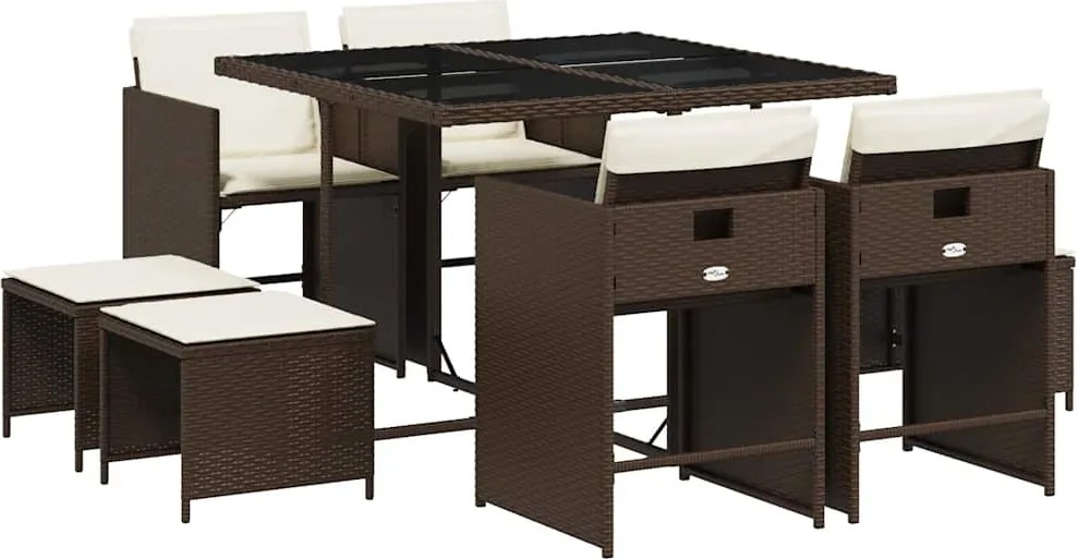 vidaXL Set mobilier de grădină cu perne, 9 piese, maro, poliratan