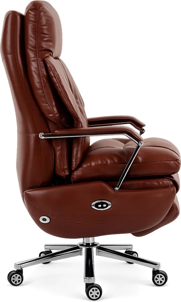 ELITE RECLINER SC1– Scaun Executiv Premium din Piele Naturală, Reclinabil electric, 2 Motoare, Suport pentru Picioare, Maro Inchis