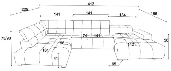 Canapea colțar în formă de U TROPEA stânga gri