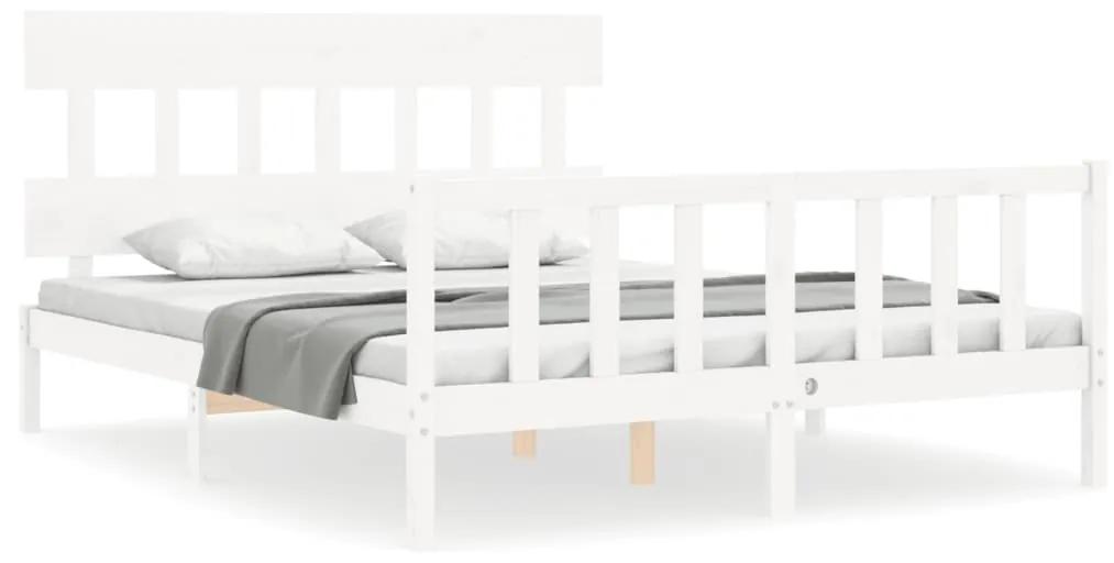 3193342 vidaXL Cadru de pat cu tăblie, alb, king size, lemn masiv