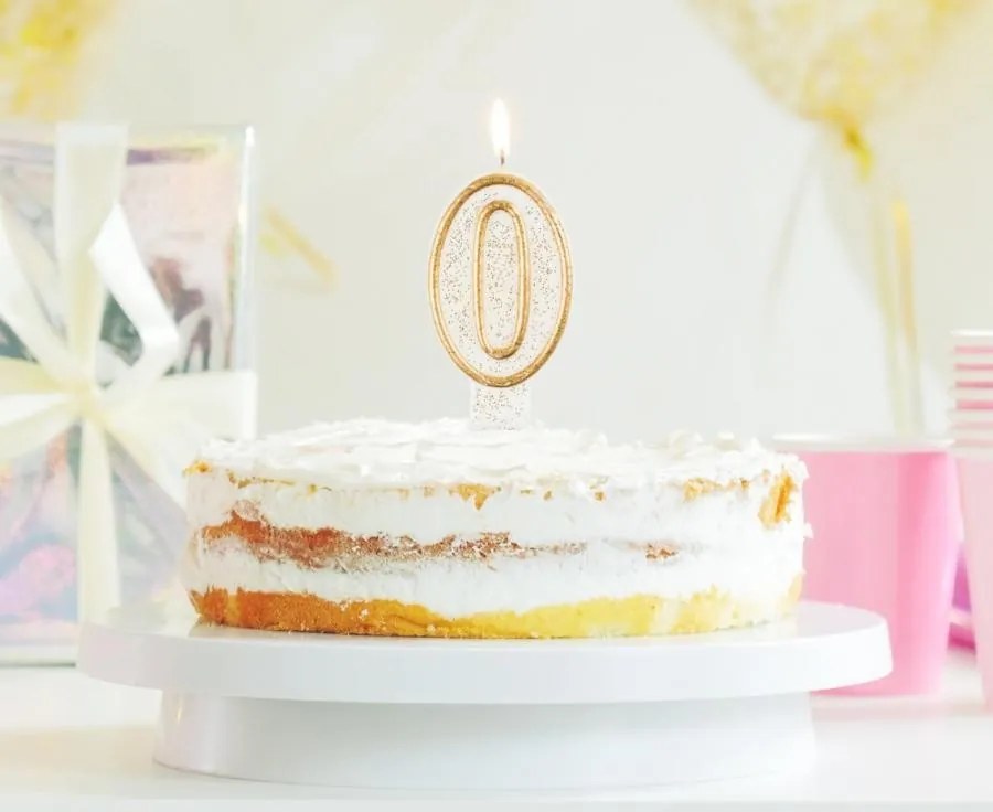 Numere Gold Lumânare aurie cu sclipici cifră 0, lumânare de tort