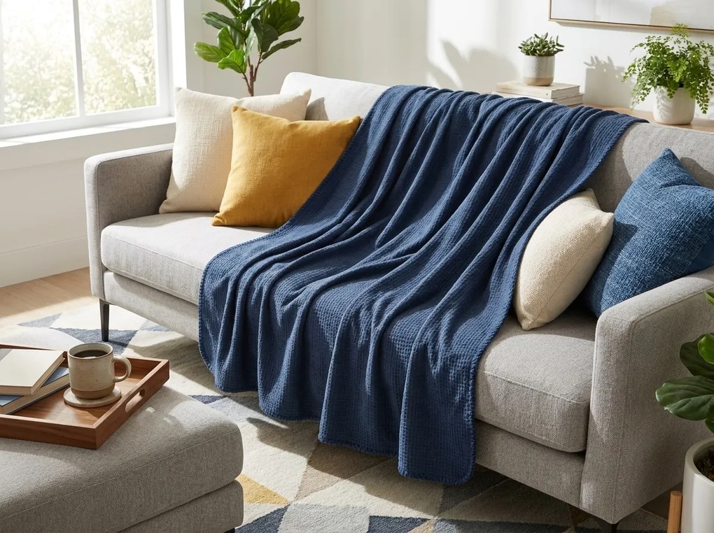 Patura fleece VELINA, albastru inchis Dimensiune: 150 x 200 cm