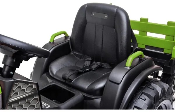 Tractor electric cu remorcă, pentru copii 2x30W/7000 mAh negru/verde + telecomandă