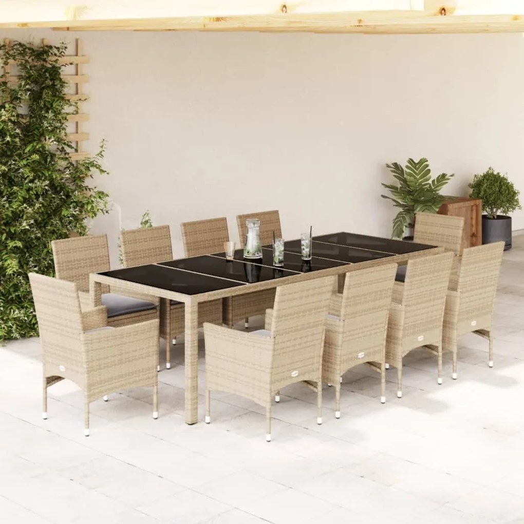 vidaXL Set mobilier de grădină cu perne 11 piese bej poliratan&amp;sticlă