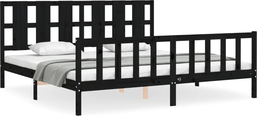vidaXL Cadru pat cu tăblie 200x200 cm, negru, lemn masiv