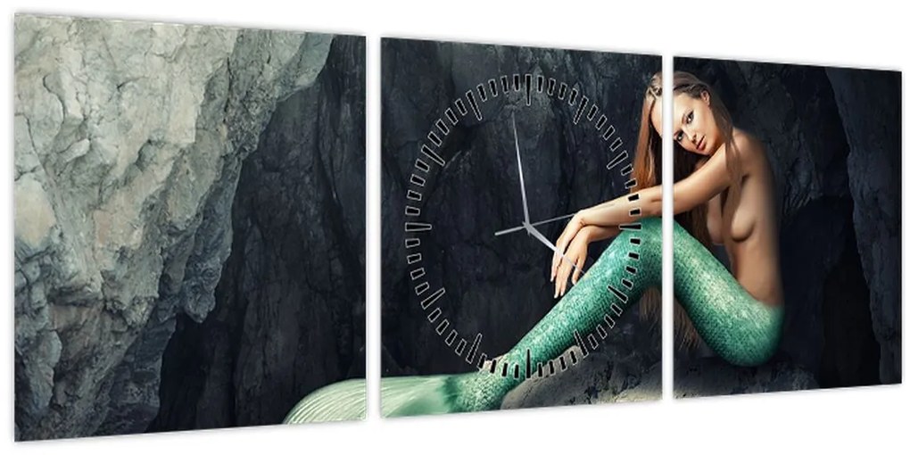 Tablou - Sirena pe stâncă (cu ceas) (90x30 cm)