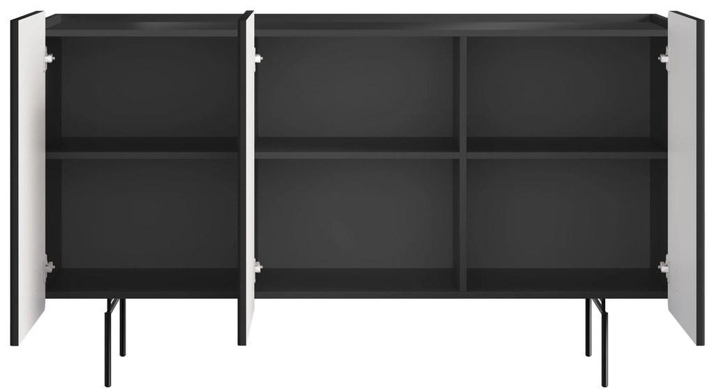 Comodă Malmi 150 cm cu trei uși - negru mat / picioare negre