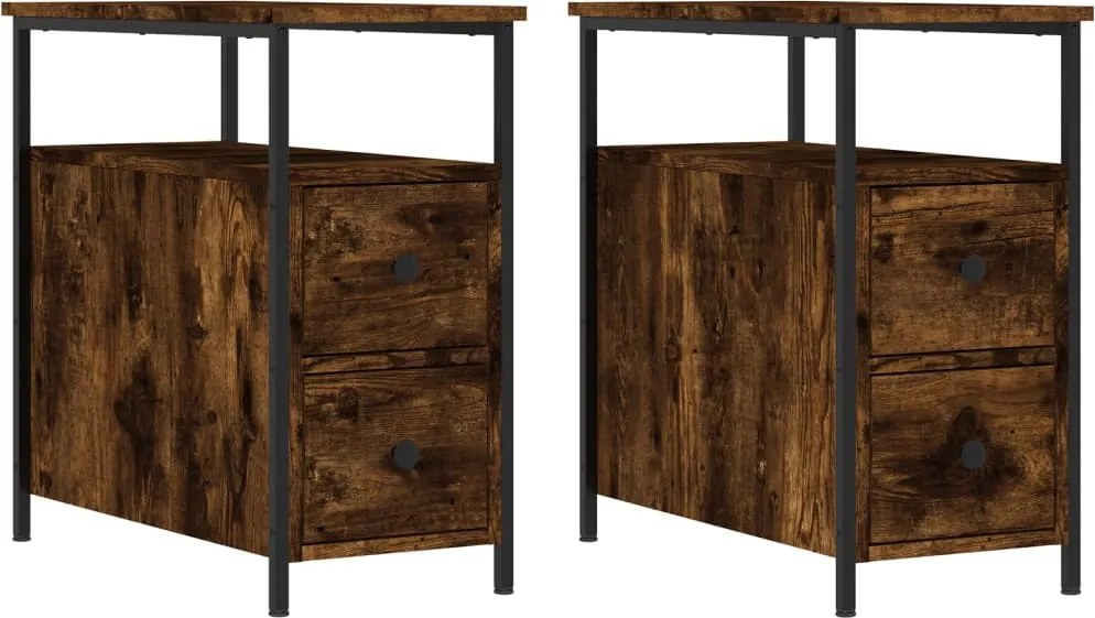 vidaXL Noptiere, 2 buc., stejar afumat, 30x60x60 cm, lemn prelucrat