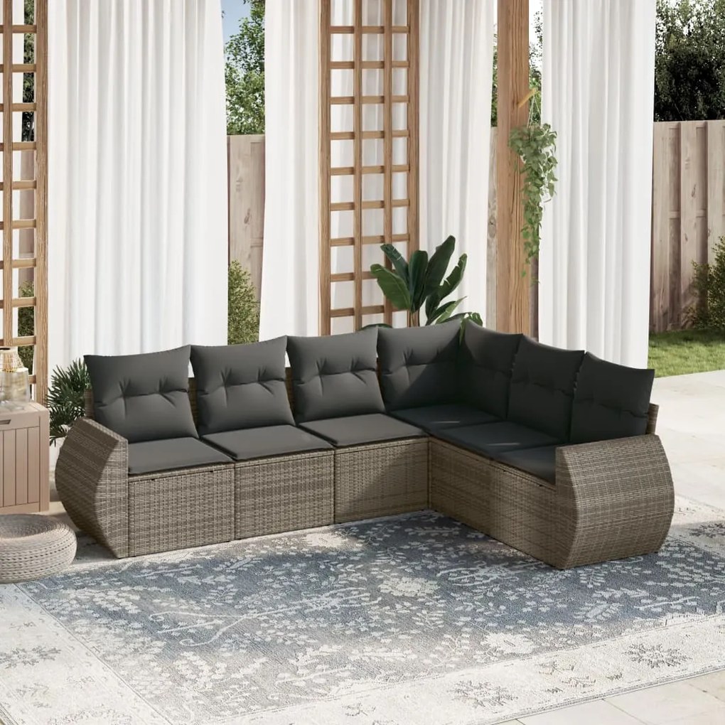 vidaXL Set mobilier grădină cu perne, 6 piese, gri, poliratan
