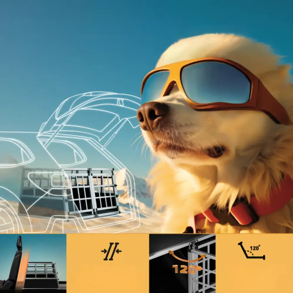 Cușcă de transport pentru câini BRUNO, 89x70x51cm, argintiu/negru Cadoca