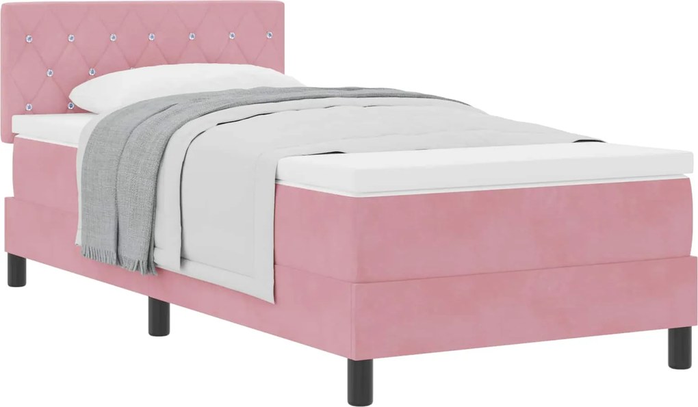vidaXL Pat cu arcuri cu saltea cu headboard Roz 100 x 200 cm Catifea