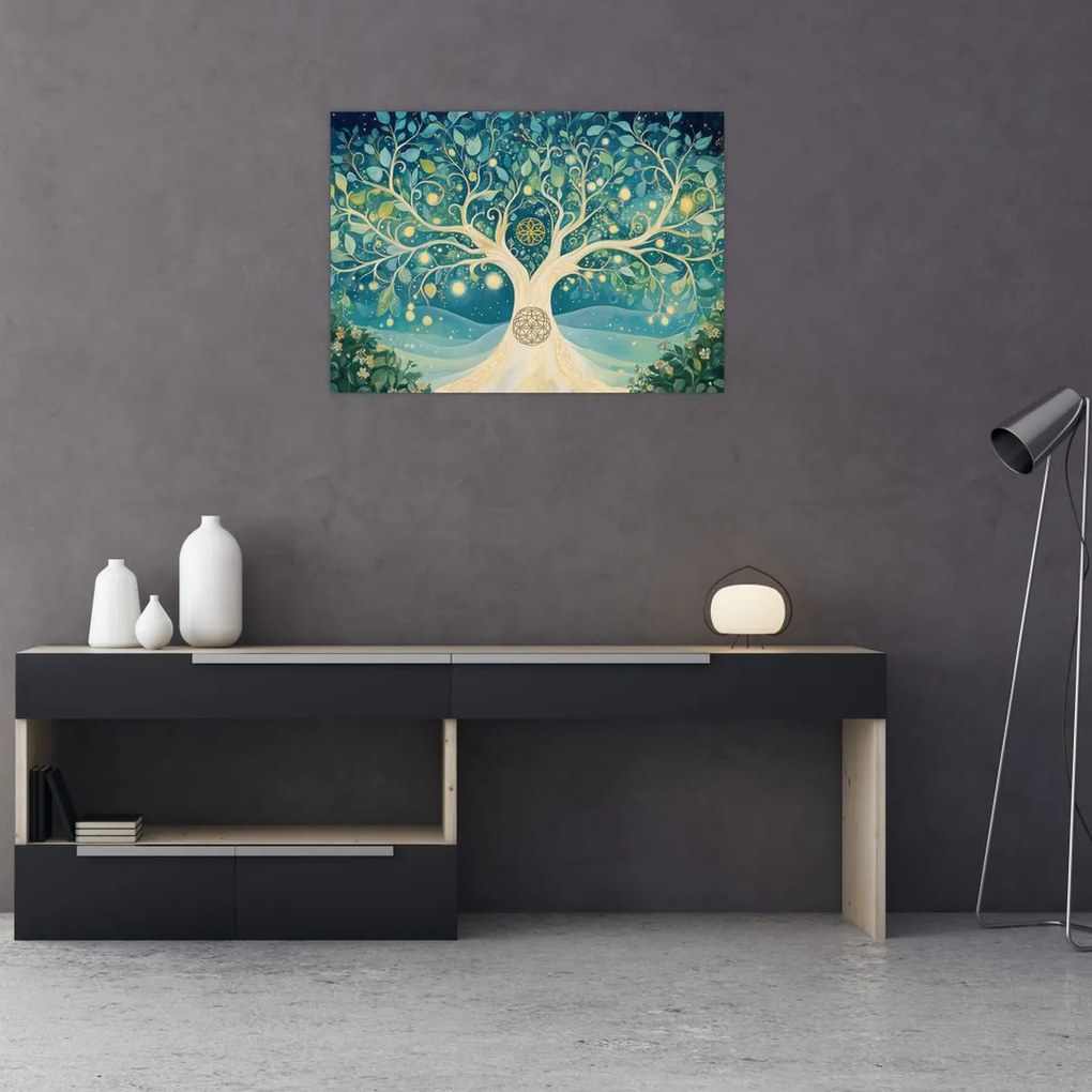 Tablou pe sticlă – Arbore magic cu spirale (70x50 cm)