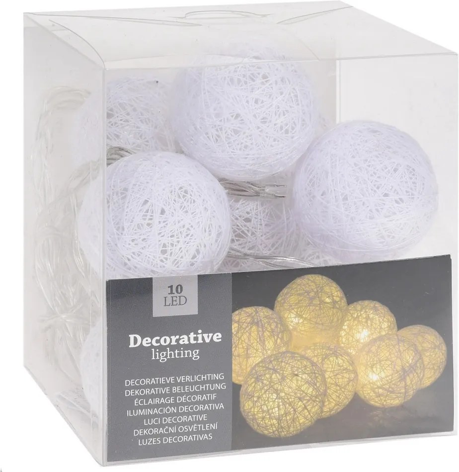 Lanț cu luminițe LED cu 10 bile, alb