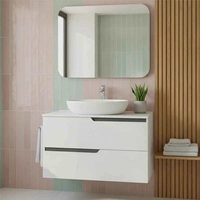 Mobilier cu blat pentru lavoar 80 cm, alb mat, Fluminia Bari 80 Alb